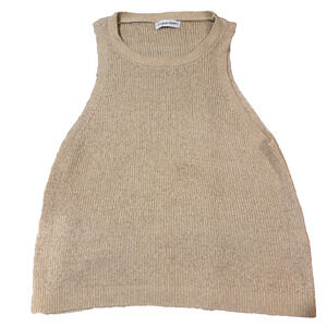 CALVIN KLEIN Womens MEDIUM Tan Cream Ribbed Sleeveless Sweater Round Neck